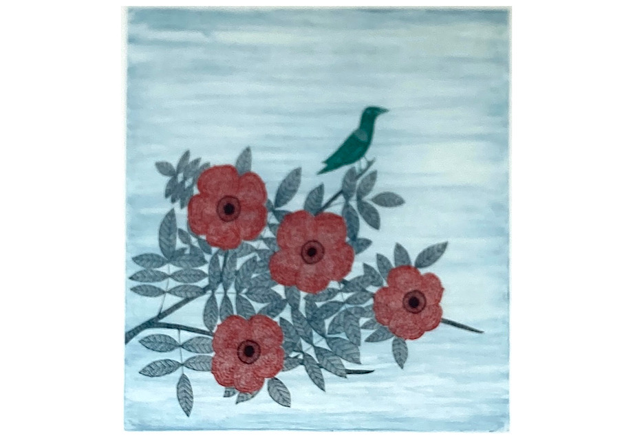 花とみどり色の鳥